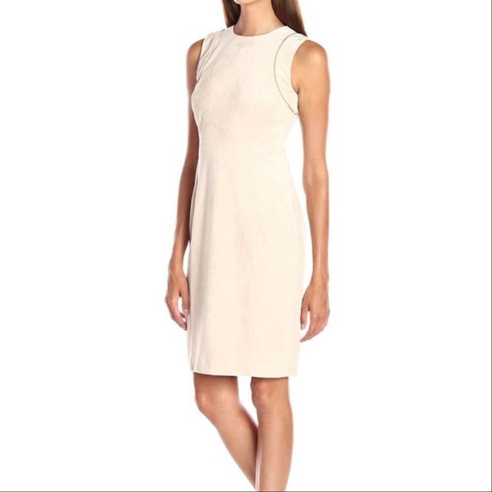 Calvin Klein Faux Suede Sleeveless Sheath Dress Cream Size 4 Western Minimalist